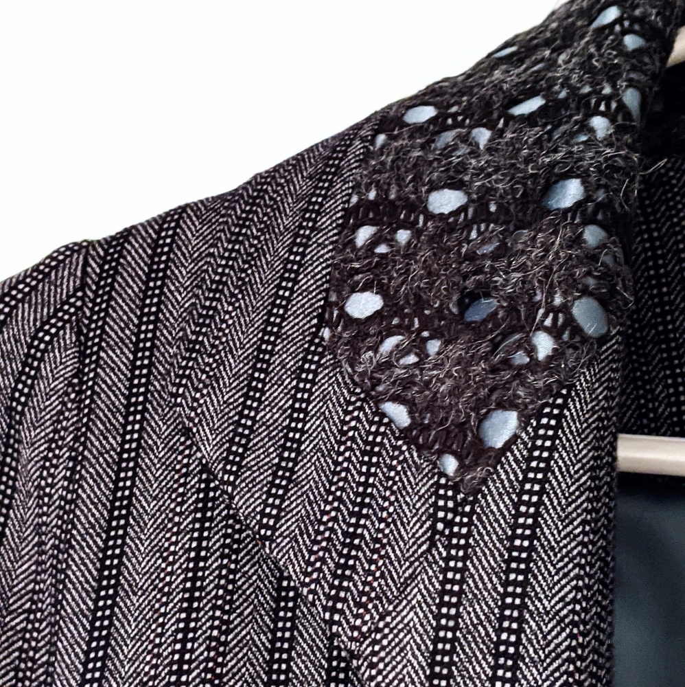 Dark Academia Dagg & Stacey Grey, Blue, Belted Pinstriped Blazer. XXS